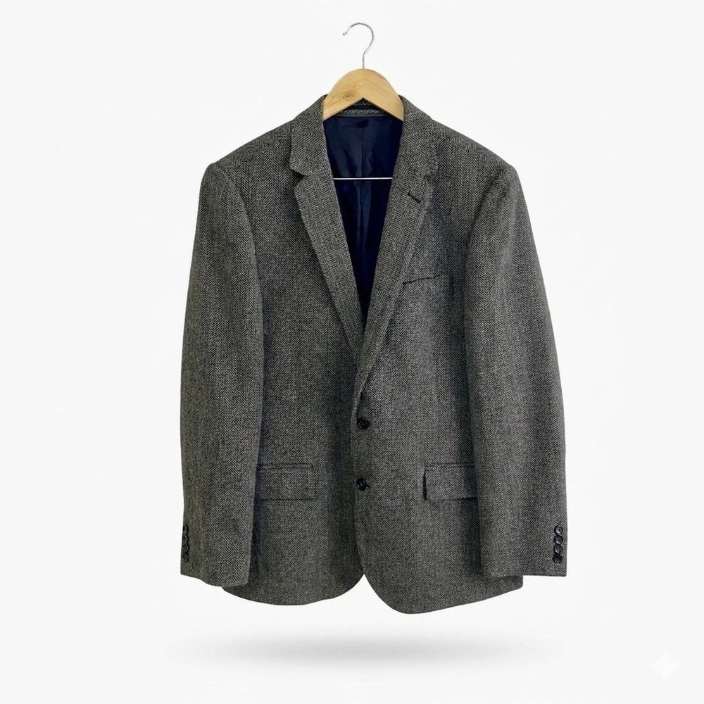 J.Crew Ludlow Blazer 44R Grey Herringbone Italian Wool Tweed Sport Coat Jacket
